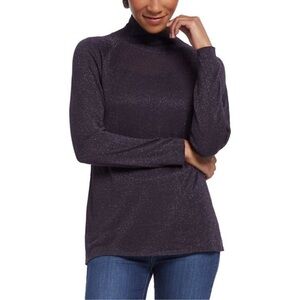 Nic & Zoe Lightweight Plum Shimmer Mock Neck Sweater